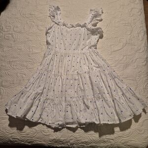 Janie and Jack girls size 8 white swiss dot dress, blue yellow dots lined VGUC
